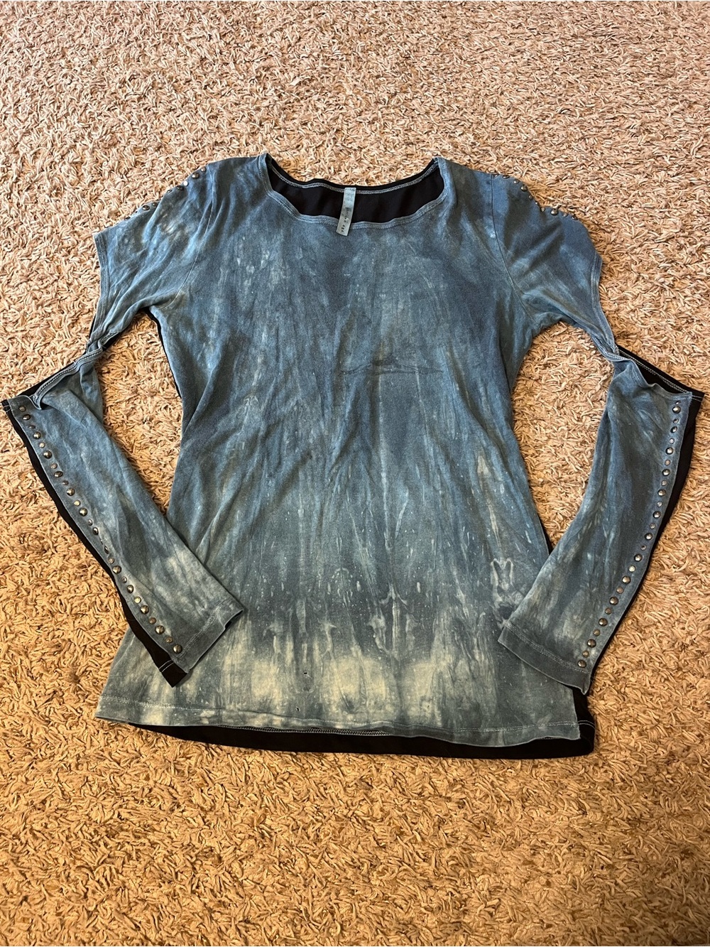 Women's Washed Blue Long Sleeve Stud-Trim Top